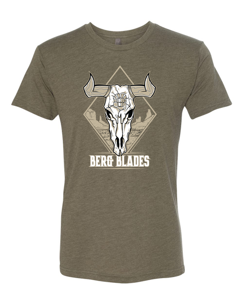 BergBlades Cow Skull Military Green T-Shirt
