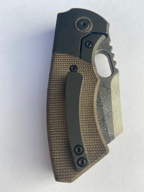 Mini Slim Green Micarta and Damascus (#3 and #4 available)